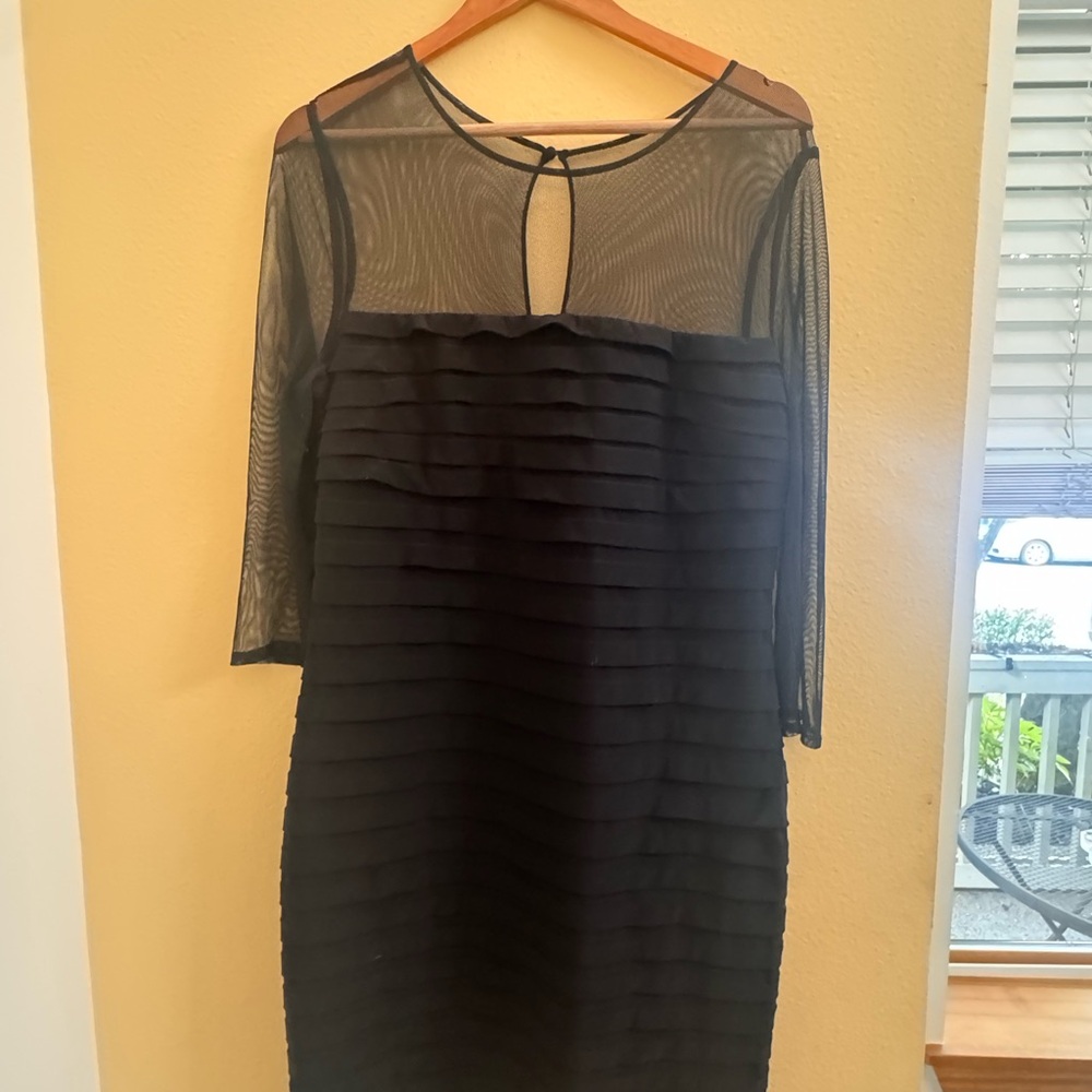 Adrianna Papell Black Sheer Long Sleeve Dress